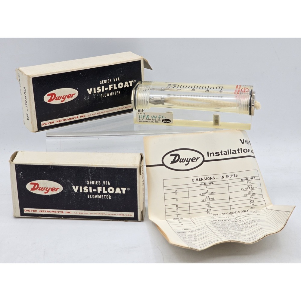 2 Lot NOS Dwyer VFA-44- EC Visi-Float Acrylic Flowmeter 0-40 GPH Air Made in USA